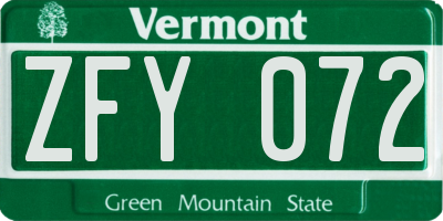 VT license plate ZFY072