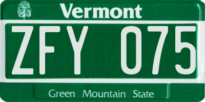 VT license plate ZFY075
