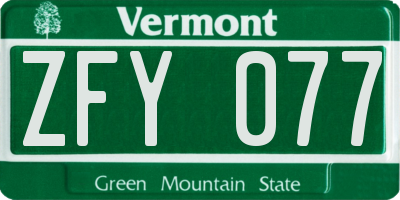 VT license plate ZFY077