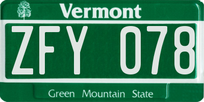 VT license plate ZFY078