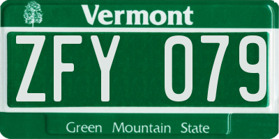 VT license plate ZFY079