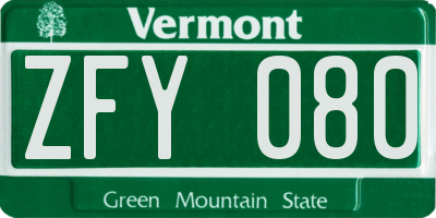 VT license plate ZFY080