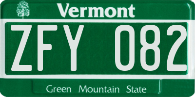 VT license plate ZFY082