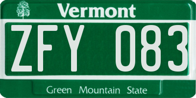 VT license plate ZFY083