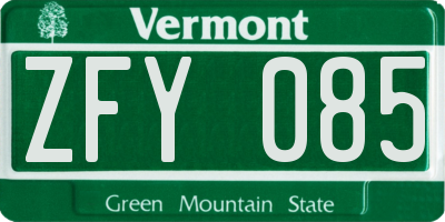 VT license plate ZFY085