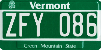 VT license plate ZFY086