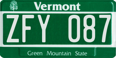 VT license plate ZFY087