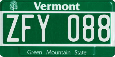 VT license plate ZFY088