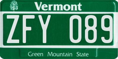 VT license plate ZFY089