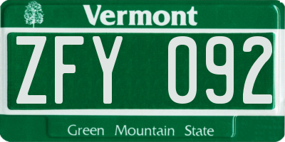 VT license plate ZFY092