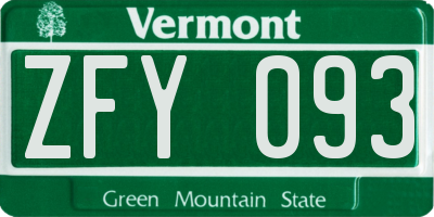 VT license plate ZFY093