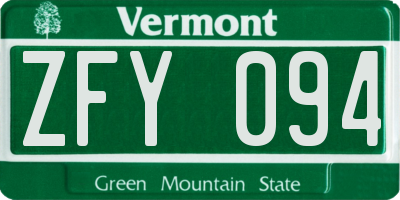 VT license plate ZFY094