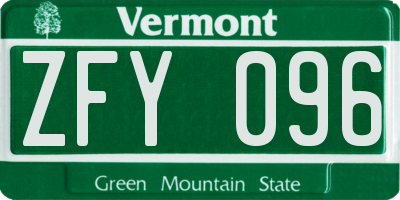 VT license plate ZFY096