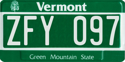 VT license plate ZFY097