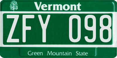 VT license plate ZFY098