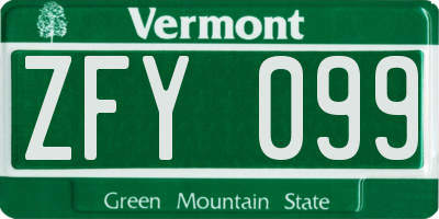 VT license plate ZFY099