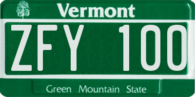 VT license plate ZFY100