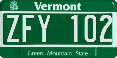 VT license plate ZFY102
