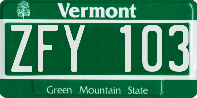 VT license plate ZFY103
