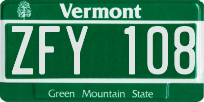 VT license plate ZFY108