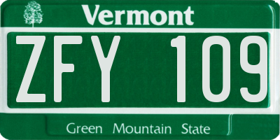 VT license plate ZFY109