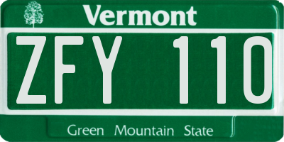 VT license plate ZFY110