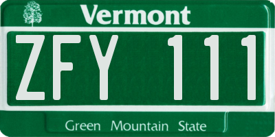 VT license plate ZFY111