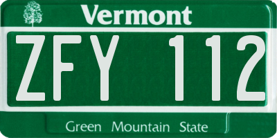 VT license plate ZFY112