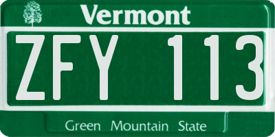 VT license plate ZFY113