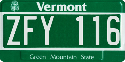 VT license plate ZFY116