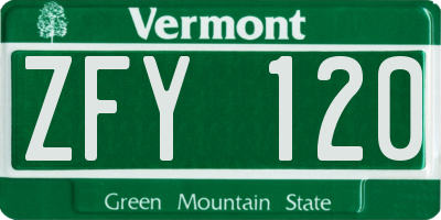 VT license plate ZFY120