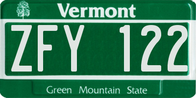 VT license plate ZFY122