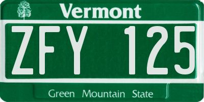 VT license plate ZFY125