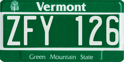 VT license plate ZFY126