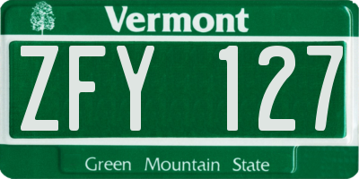 VT license plate ZFY127