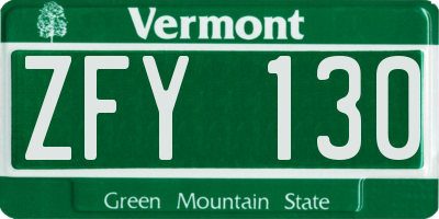 VT license plate ZFY130
