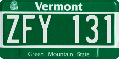 VT license plate ZFY131