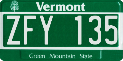 VT license plate ZFY135