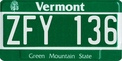 VT license plate ZFY136
