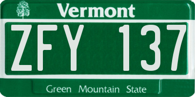 VT license plate ZFY137