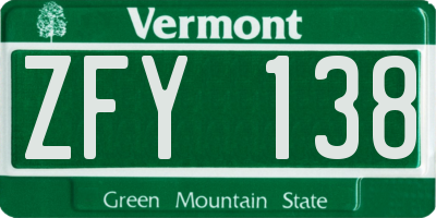 VT license plate ZFY138
