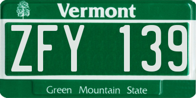 VT license plate ZFY139