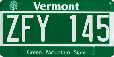 VT license plate ZFY145