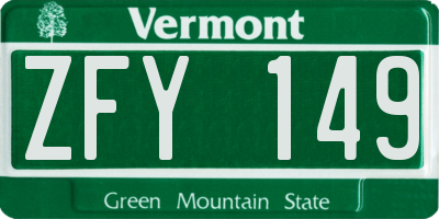 VT license plate ZFY149