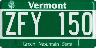 VT license plate ZFY150