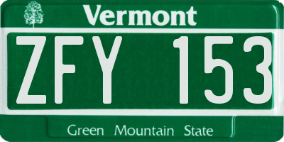 VT license plate ZFY153