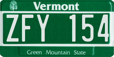 VT license plate ZFY154