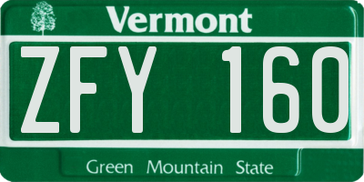VT license plate ZFY160