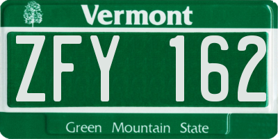 VT license plate ZFY162
