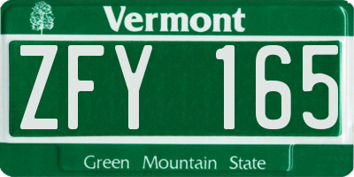 VT license plate ZFY165